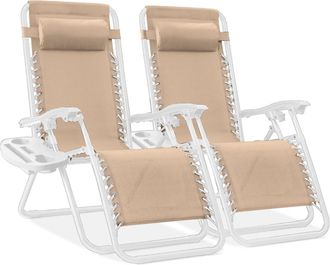 Best Choice Products Set of 2 Zero Gravity Lounge Chair Recliners for Patio, Pool w/ Cup Holder Tray