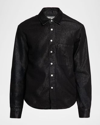 Hudson Mens Metallic-Woven Denim Button-Down Shirt