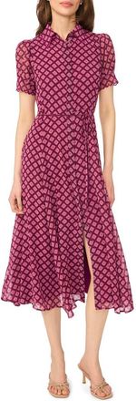 CeCe by Cynthia Steffe Print Midi Shirtdress in Deep Mulberry at Nordstrom, Size Xx-Large