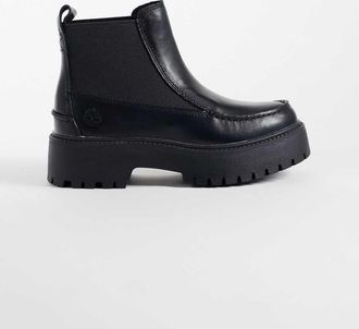 Timberland Stone Street stivaletti Chelsea medi in pelle pieno fiore nera-Nero