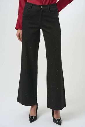Joseph Ribkoff Classic Wide Leg Jeans With Rhinestones In Black