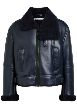 Acne Studios Shearling Leather Jacket - Navy - S