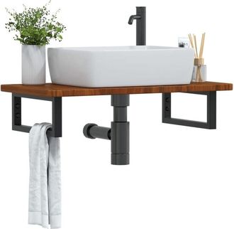 vidaXL Basin Shelf Wall Mounted Steel and Solid Wood Oak Vidaxl