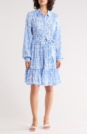 Ellen Tracy Long Sleeve Tie Waist Shirtdress in French Blue Damask at Nordstrom Rack, Size X-Large