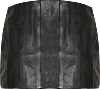 Khaite Womens Meelar Leather Mini Skirt Black Lamb