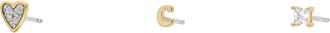 Fossil Womens Initials Gold-Tone Brass Stud Earring Set
