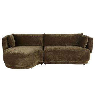 Maisons du monde Sof&aacute; cheslong (&aacute;ngulo izquierdo) 3/4 plazas de tela aterciopelada verde caqui