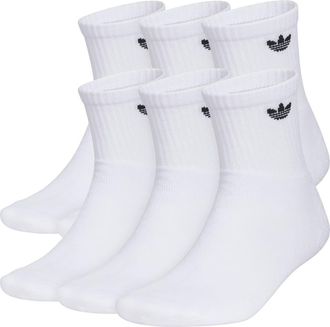 adidas 6-Pack Trefoil Performance Quarter Crew Socks in White at Nordstrom, Size Medium