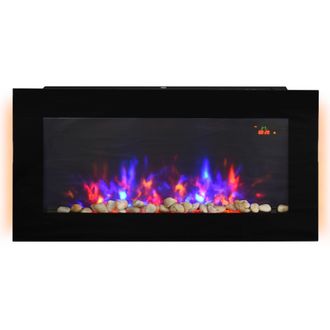 HOMCOM 2000W Wall Mounted Tempered Large LED Flat Glass Electric Fireplace Heater Black | TJ Hughes