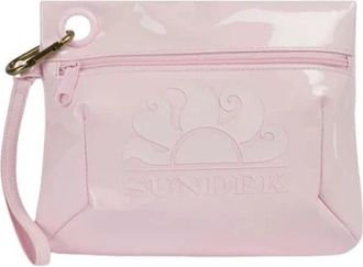 Sundek Clutch tas van glanzende stof met logo - Dames - Clutches - Roze - ONE Size - Tassen