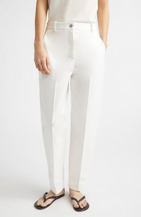 Nellie Partow Astor Cotton Twill Tapered Leg Pants in Ivory at Nordstrom, Size 12