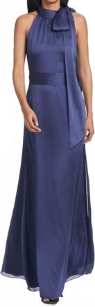 Sachin & Babi Kayla Tie Neck Gown In Deep Cobalt