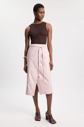 Karen Millen Womens Leather Tie Up Belted Midi Skirt - Pink - Size 14 UK