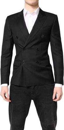 Dolce & Gabbana Mens Black Martini Double Breasted Coat Blazer Virgin Wool Clothing