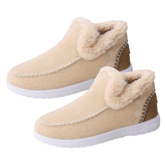Generic Winter Snow Boots for Women, Non Slip Warm Trendy Slip On Ankle Booties, Cozy Fleece Lined Suede Slipper Boots for Outdoor Walking (white-6.5UK)