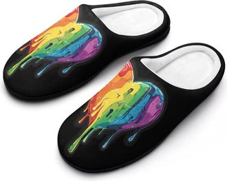 Generic Rainbow Hearts Gay Proud Mens House Slippers Memory Foam Washable Cotton Slip on Home Shoes