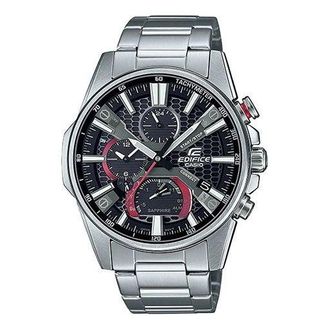 Casio Mens CASIO Black quartz Watch 50mm Silver Stainless Steel Case Strap Mens Analog EQB-1200D-1A