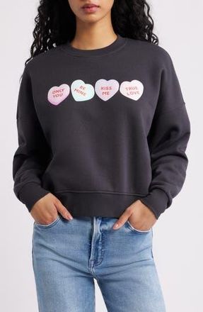 Vinyl Icons Mini Hearts Fleece Graphic Sweatshirt in Black at Nordstrom Rack, Size X-Small