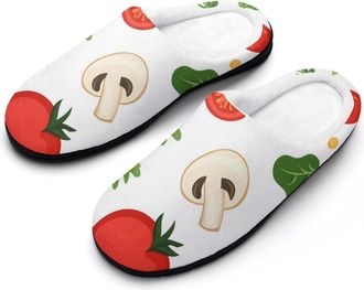 Generic Tomatoes Mushrooms Mens Slippers Slip On Comfortable Fleece Cotton House Shoes Winter