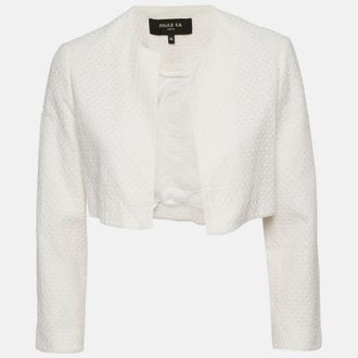 Paule Ka White Broderie Anglaise Cotton Crop Jacket L
