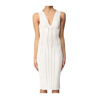 Elisabetta Franchi Knitted Dresses, female, Beige, Size: M A Jour Knit Dress