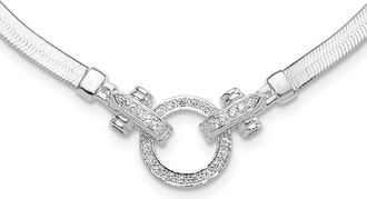 Diamond2Deal Sterling Silver Cubic Zirconia Herringbone Chain Necklace 16 with 2in ext