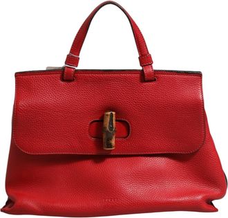 Gucci Red Leather Bamboo Daily Tote Crossbody Womens Bag (Pre-Owned)