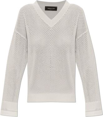 Fabiana Filippi V-hals trui met lange mouwen - Dames - V-hals truien - Beige - M - Katoen - Truien & Vesten