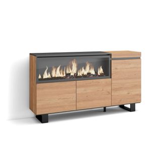 Skraut Home Skraut Home - Aparadores Para Sal&oacute;n, Gran Capacidad De Almacenaje, 160, 3 Puertas, Chimenea El&eacute;ctrica Xxl, Dise&ntilde;o Industrial, Estilo Moderno, Roble