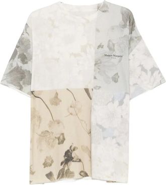 Maison Margiela T-Shirts, male, Beige, Size: M Floral-print Crew-neck T-shirt