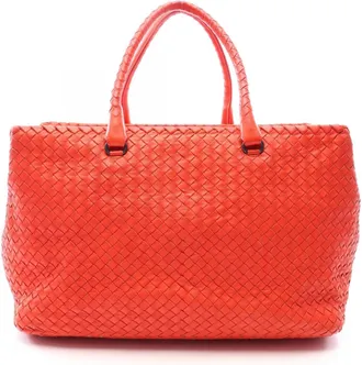 Bottega Veneta Red Color Leather Handbag Tote Bag (Pre-Owned)