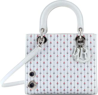 Dior Lady Dior Bag Embroidered Leather with Applique Medium satchel - Blu