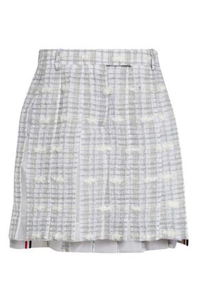 Thom Browne Low Rise Pleated Tweed Skirt in Medium Grey at Nordstrom, Size 4 Us
