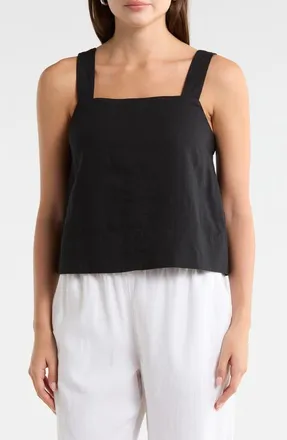 Madewell Linen Blend Tank in True Black at Nordstrom Rack, Size X-Small