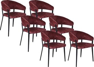 Vente-Unique Conjunto de 6 sillas con reposabrazos en tela texturizada y metal negro - Burdeos - AVRELA