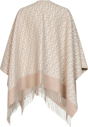 Fendi Womens Ff Wool And Cashmere Poncho Beige Virgin Capes Jacket