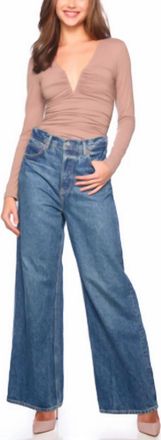 Susana Monaco V-Neck Gathered Long Sleeve Top In Coco