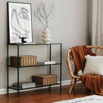 Dmora Consola Elara, Mesa Multiusos, Gabinete De Soporte, Escritorio De Pasillo, 100x30h85 Cm, Negro, Con Embalaje Reforzado - Dmora