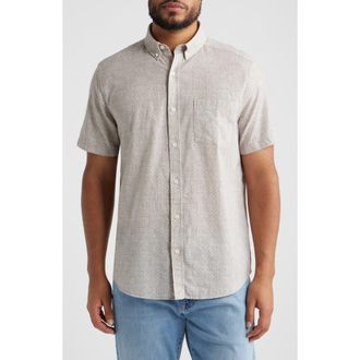 Johnston & Murphy Hampton Geo Print Short Sleeve Stretch Cotton Button-Down Shirt in Tan Desert Tile at Nordstrom, Size Xxx-Large