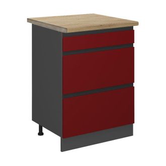 Vicco Mueble Bajo De Cocina R-line, Rojo, 60 Cm Con Cajones, Et Roble