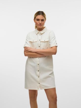 Vero Moda Jeanskleid VERO MODA VMJENNIE SS SHORT DENIM DRESS NOOS, Damen, Gr. XL, N-Gr, weiss (cloud dancer), Denim/Jeans, Obermaterial: 90% Baumwolle, 10% Visk