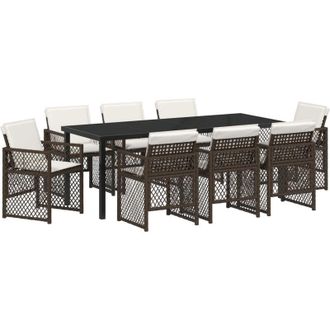 vidaXL vidaXL Garden Dining Set 9 pcs Brown Poly Rattan