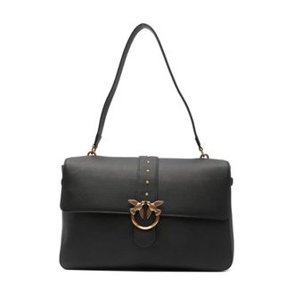 Pinko Luxe leren schoudertas in zwart en goud - Dames - Schoudertassen - Zwart - ONE Size - Leer - Tassen