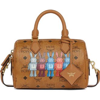 MCM Small Ella Boston Bag in Rabot Visetos in Cognac at Nordstrom