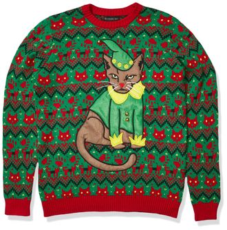 Blizzard Bay Mens Elf Cat Pullover Sweater, XL