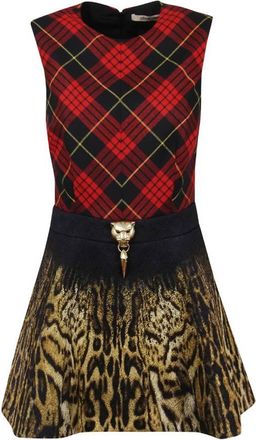 Roberto Cavalli Tartan And Ocelot-Print Mini Dress, Brand Size 40 ( US Size 6 )