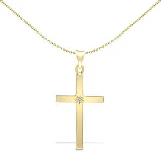 Jewelco London 9ct Gold 0.05ct Diamond Solitaire Cross Pendant