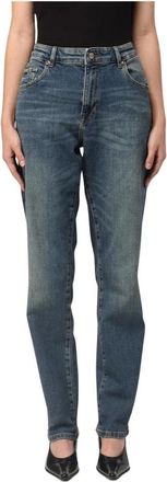 Versace Jeans Couture Denim Jeans met Geborduurd Logo - Dames - Slim Fit Jeans - Blauw - W26 - Denim - Jeans