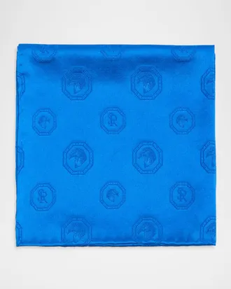 Stefano Ricci Men & apos;s Tonal Jacquard Logo Silk Pocket Square