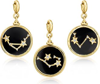 Ross-Simons Onyx Reversible Zodiac Charm With Lab-Grown Diamonds in 18kt Gold Over Sterling